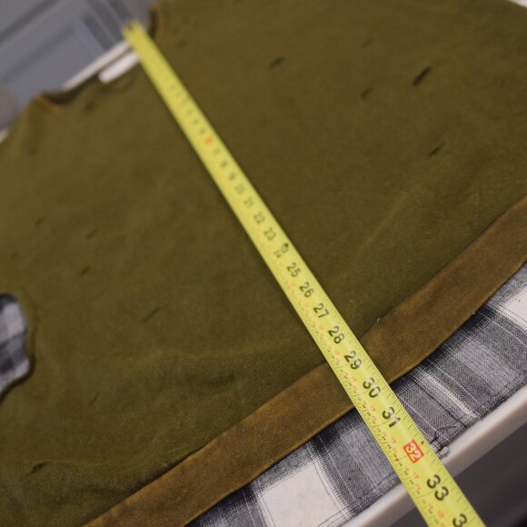 [Size L] EPTM Butcher Crewneck Acid Olive Distressed Plaid Pullover Sweatshirt - Picture 7 of 7
